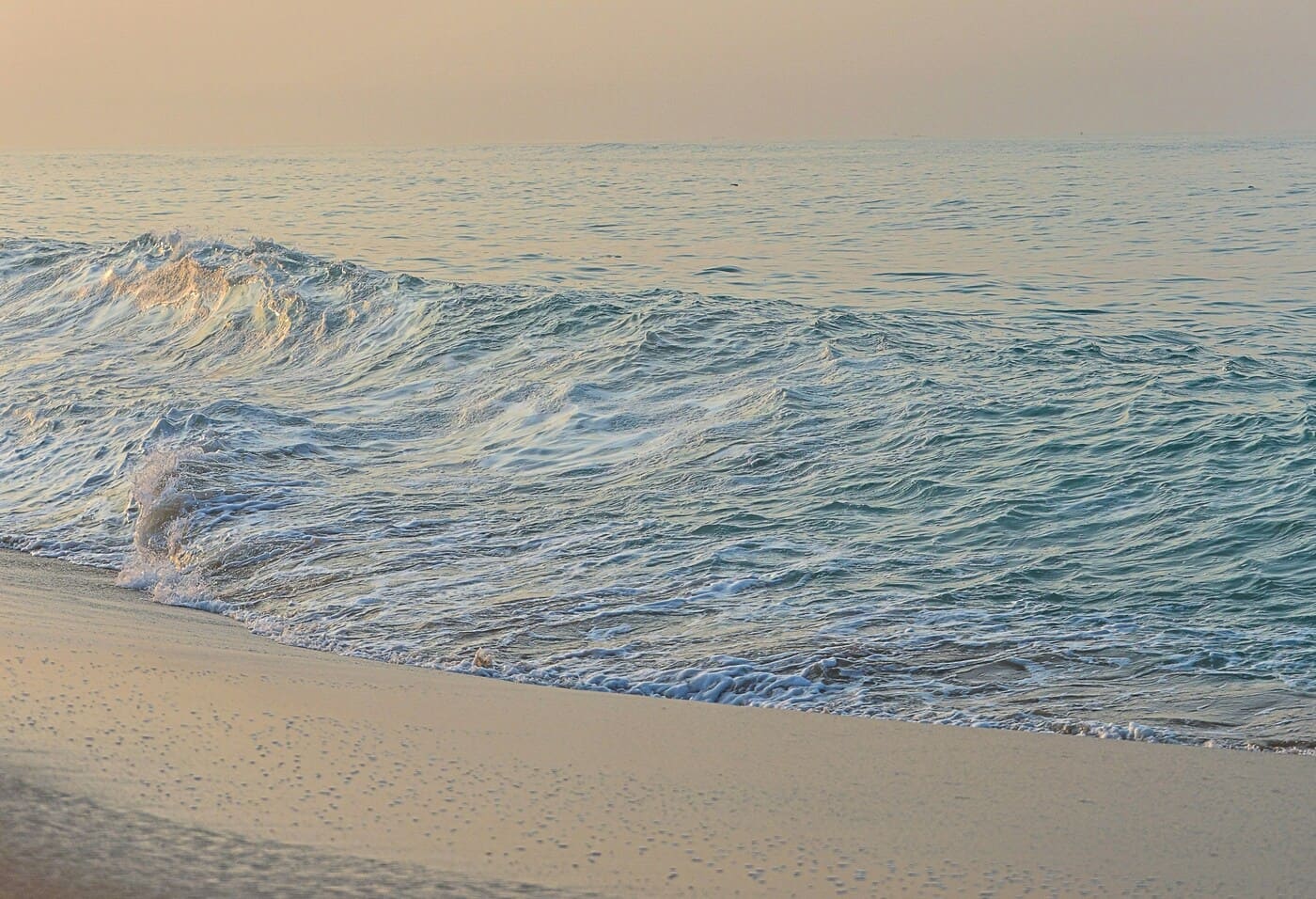 Olas suaves rompiendo en la orilla al atardecer, símbolo de calma y regulación emocional.